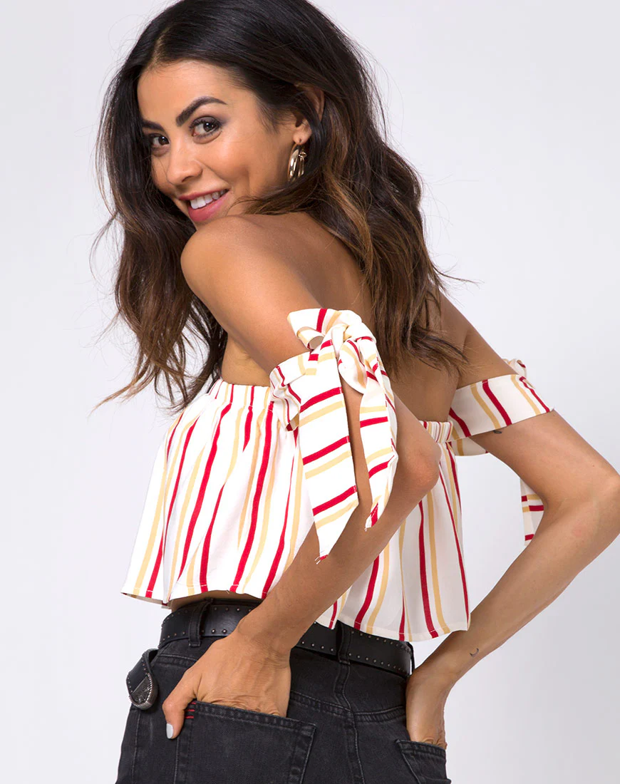 Kroes Crop Top in 70's Ivory Vertical Stripe - Image 2