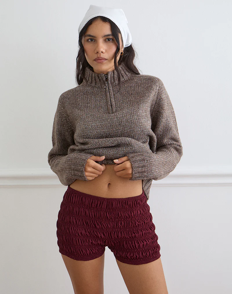 Kubo Ruched Shorts in Maroon - Image 3