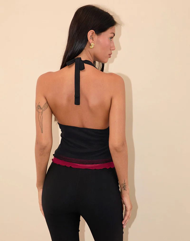 Kubra Halterneck Top in Mesh Black and Red - Image 4