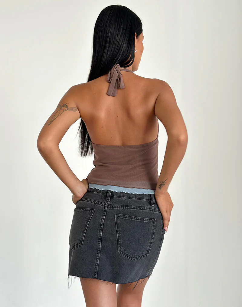 Kubra Halter Top in Mesh Brown and Light Blue - Image 4