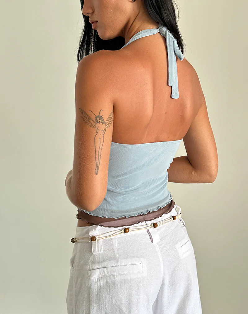 Kubra Halter Top in Mesh Light Blue and Brown - Image 3