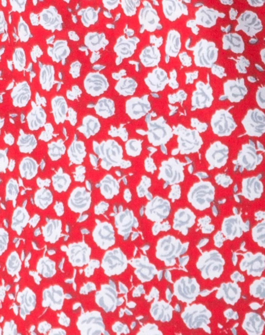 Kumala Slip Dress in Ditsy Rose Red and Silver - Image 7