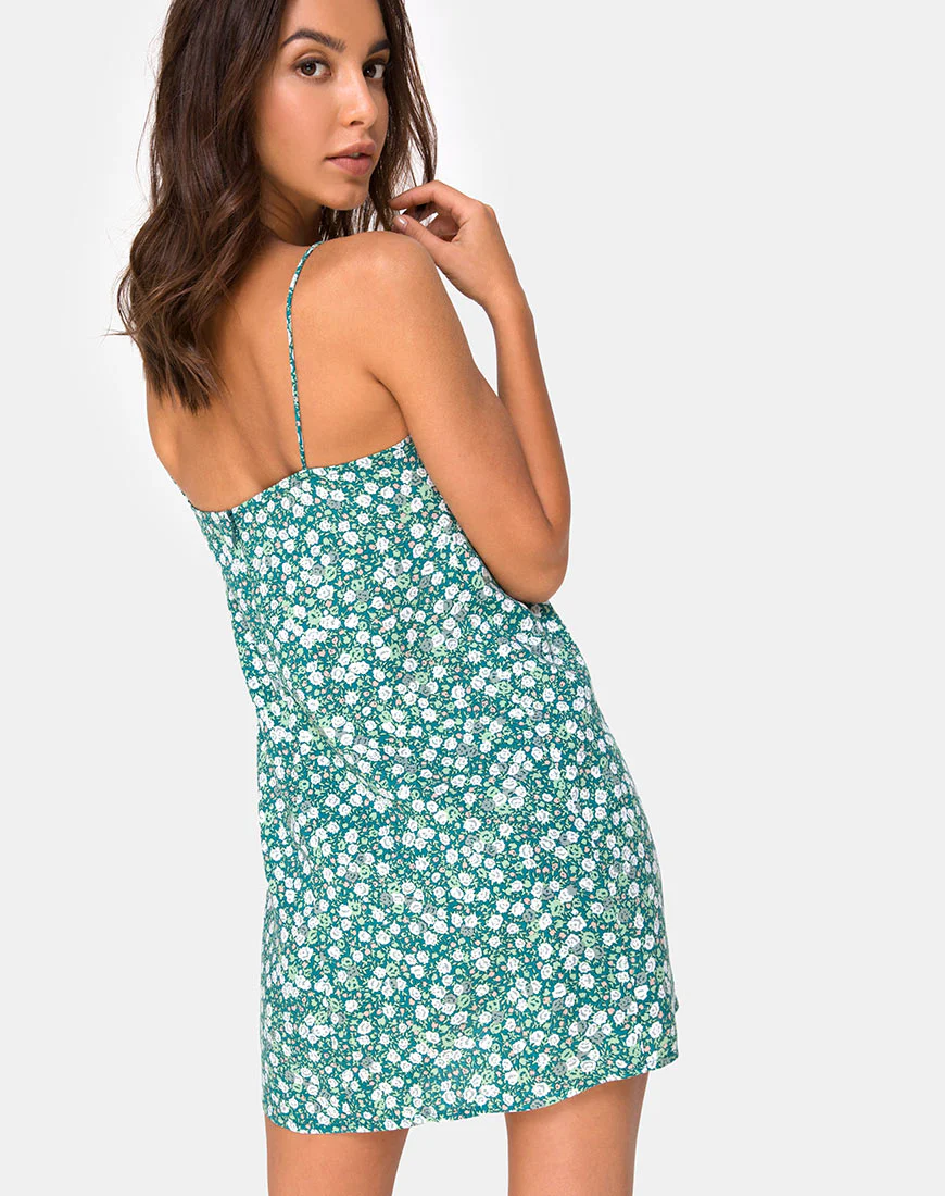 Kumala Slip Dress in Floral Field Green - Image 3