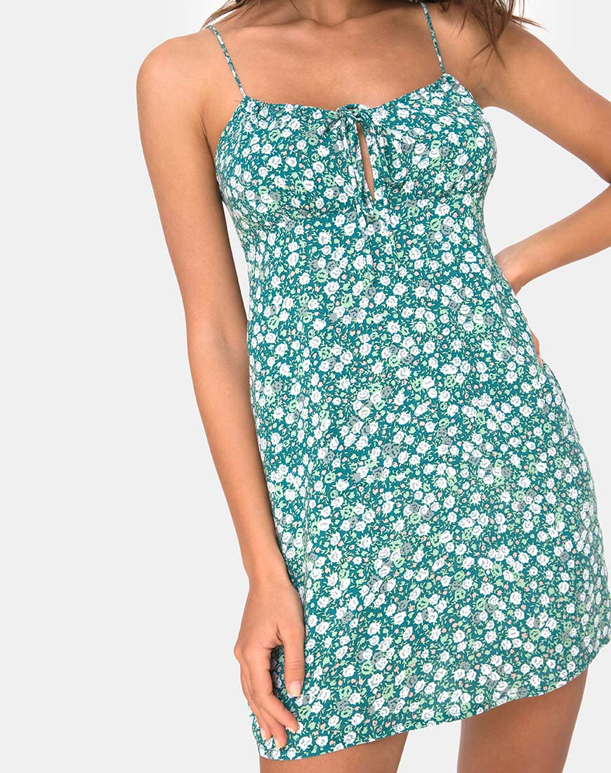 Kumala Slip Dress in Floral Field Green - Image 5