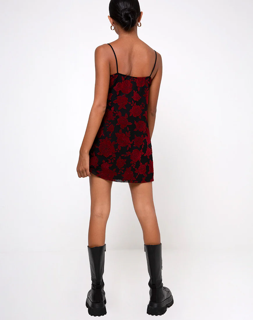 Kumala Dress in Romantic Red Rose Flock - Image 4