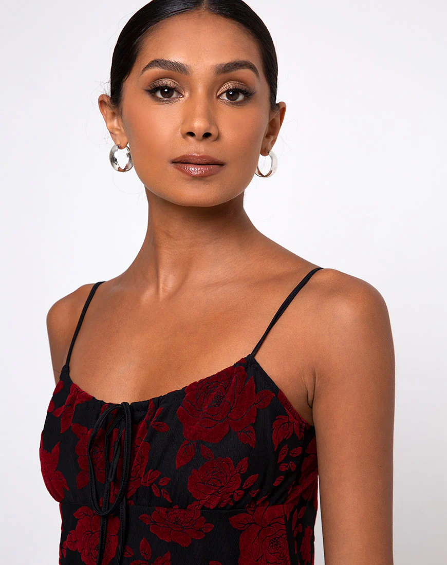 Kumala Dress in Romantic Red Rose Flock - Image 5