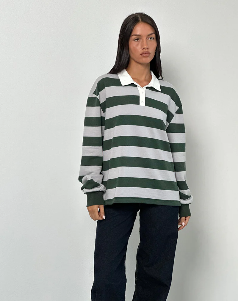 Kumara Rugby Shirt in Green, Khaki and White - Image 2
