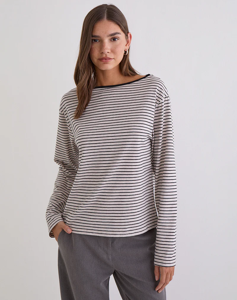 Kumiko Long Sleeve Top in Jersey Grey and Black - Image 2