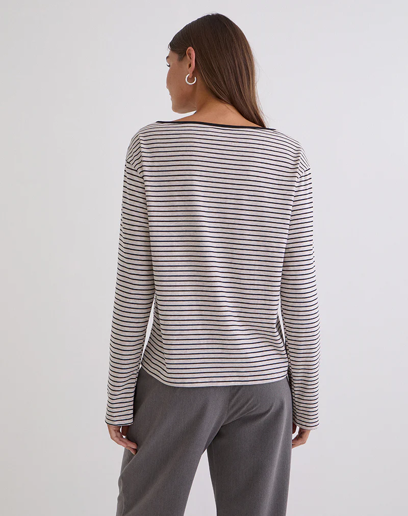 Kumiko Long Sleeve Top in Jersey Grey and Black - Image 4