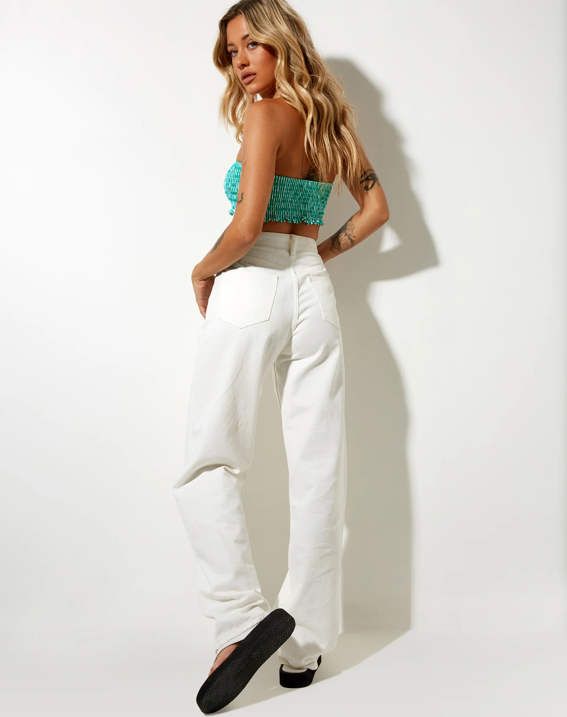 Kupkee Crop Top in Vertical Stripe Green and White - Image 5