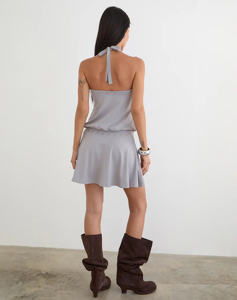 Kureha Mini Dress with Eyelets in Rayon Jersey Lilac Grey - Image 5