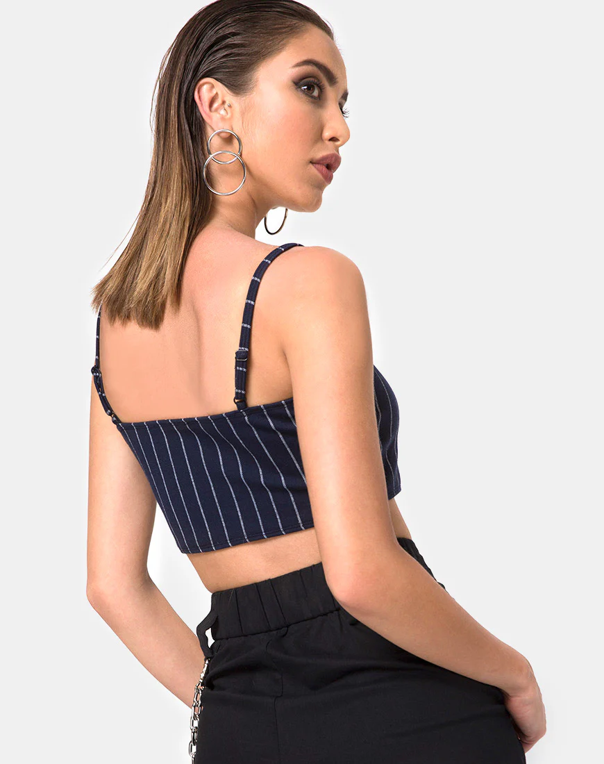 Kyga Crop Top In Navy Pinstripe - Image 3