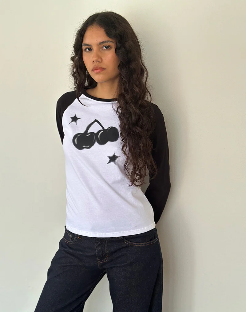 Kyiato Top in White and Black Cherry Print - Image 3
