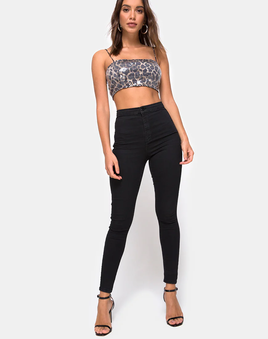 Kylie Crop Top in Leopard Clear Sequin - Image 3