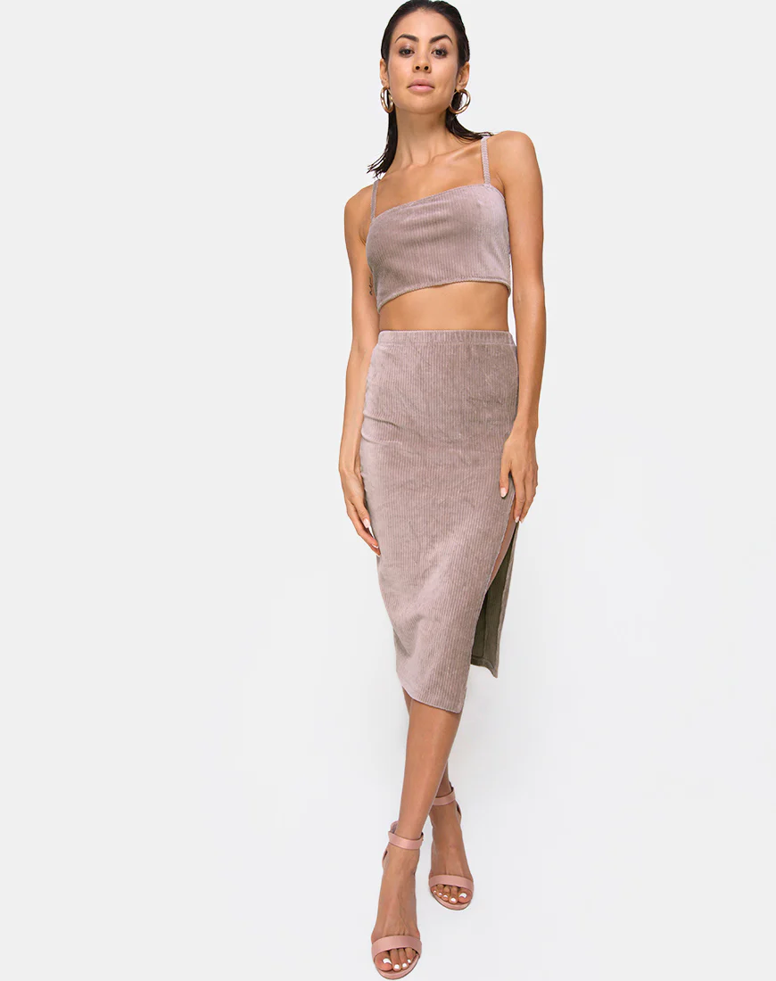 Kylie Crop Top in Rib Taupe - Image 3