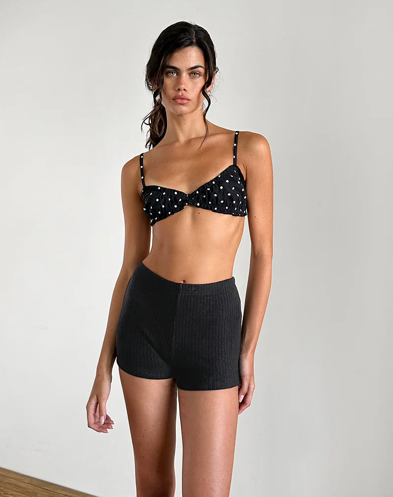 Kyomi Micro Shorts in Ribbed Black - Image 2