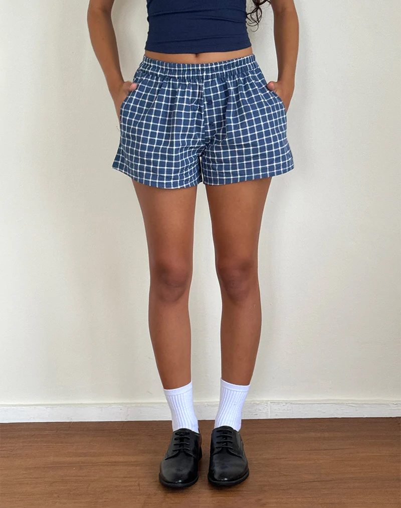 Laboxe Boxer Shorts in Navy Tartan Poplin - Image 5