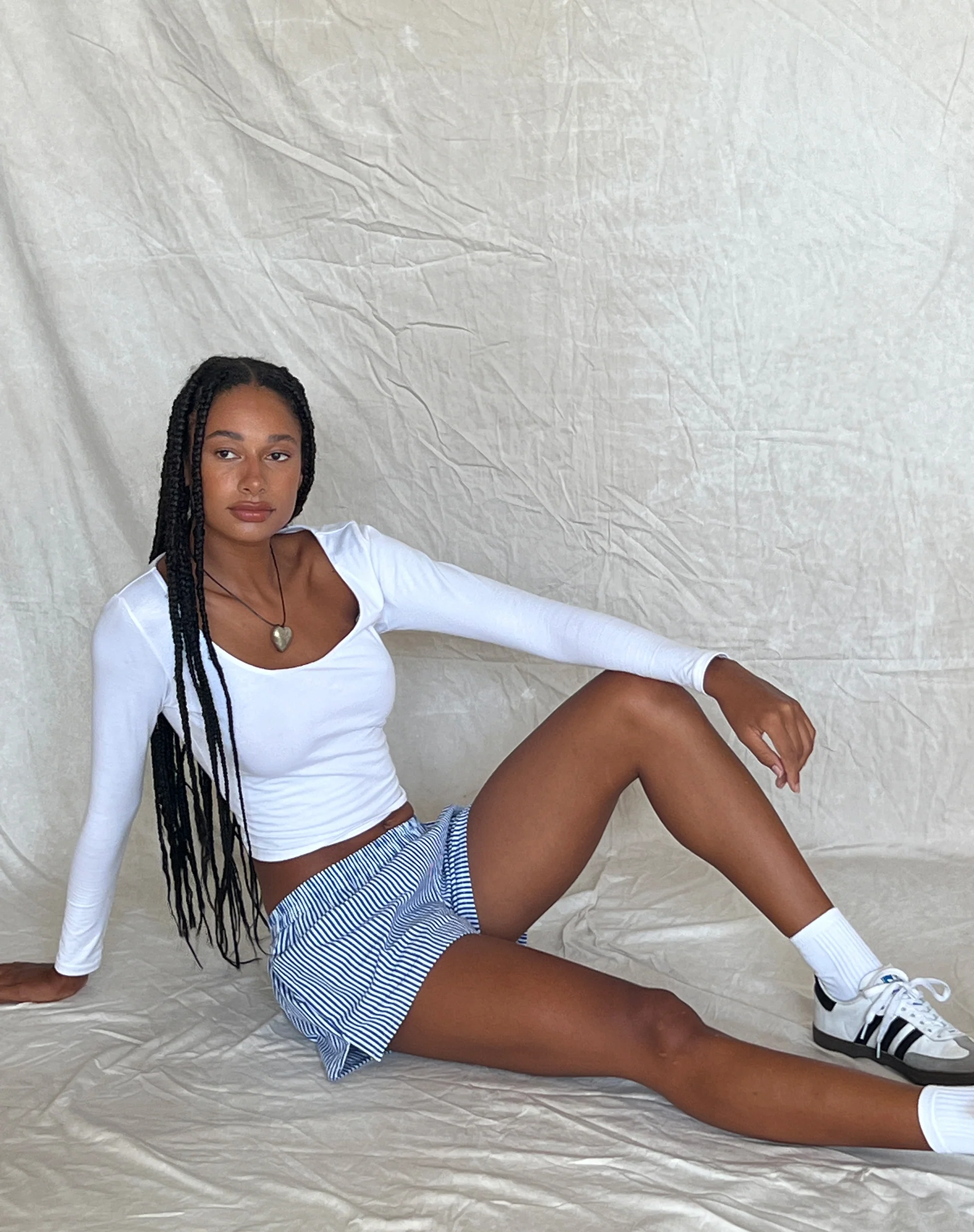 MOTEL X JACQUIE Laboxe Brief Shorts in Poplin Blue Pinstripe - Image 4