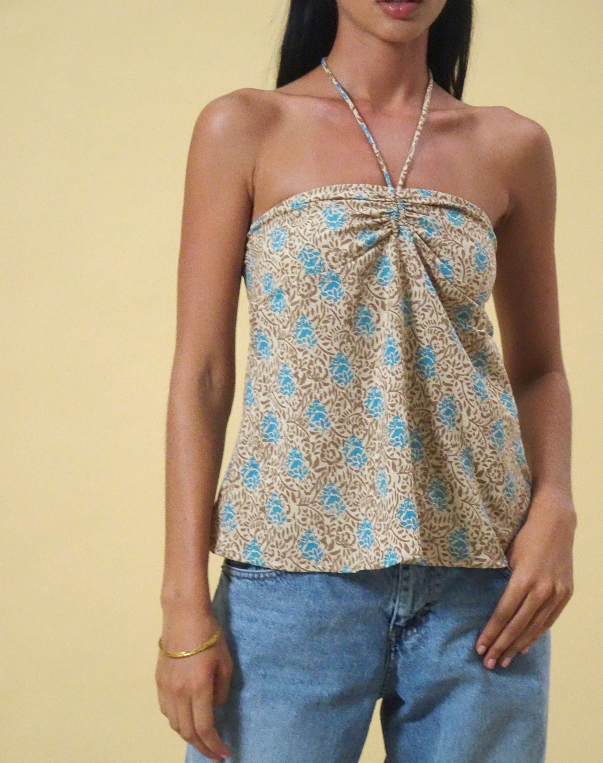 Laeri Halterneck Top in Bohemian Batik Blue Brown - Image 4