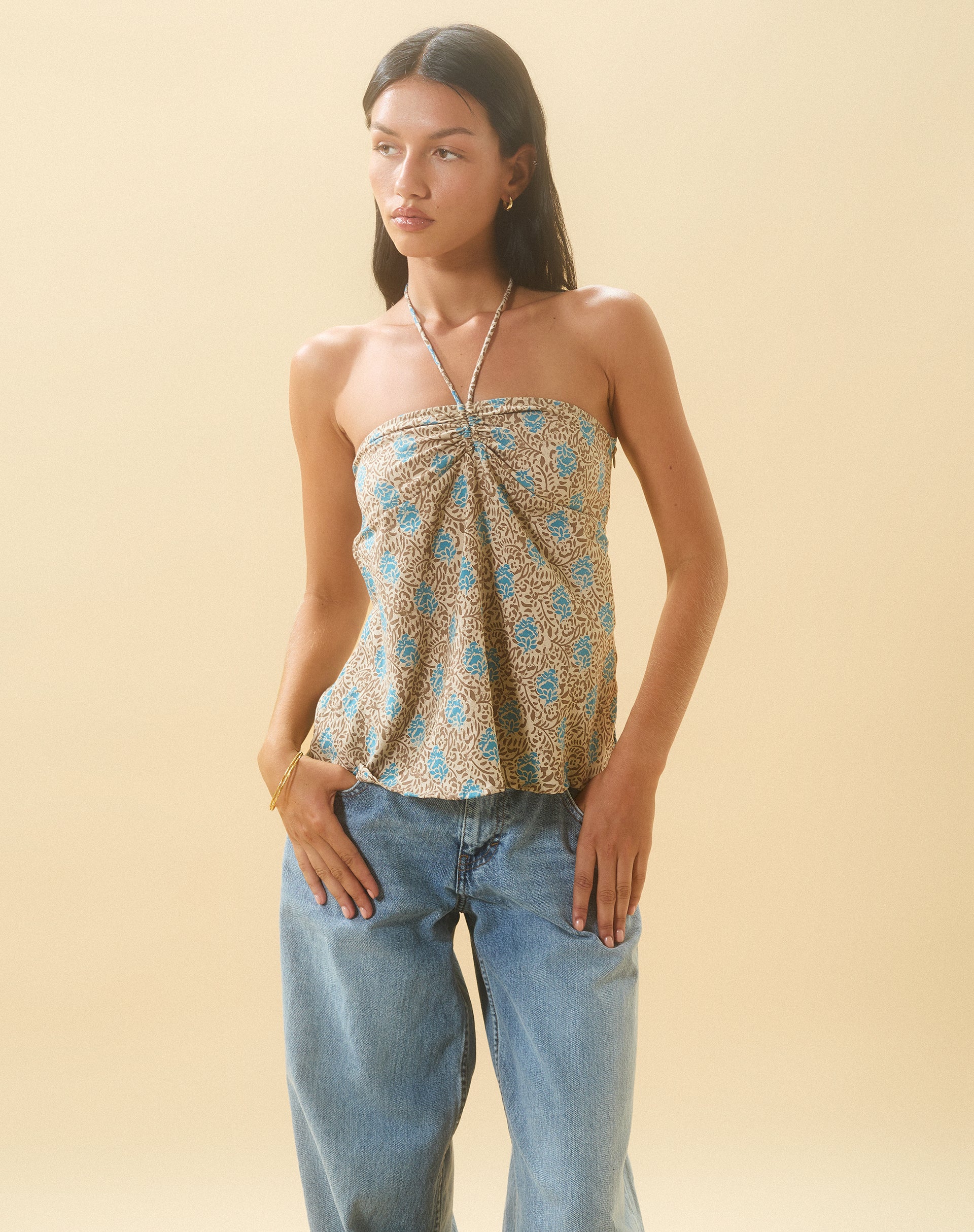Laeri Halterneck Top in Bohemian Batik Blue Brown - Image 5