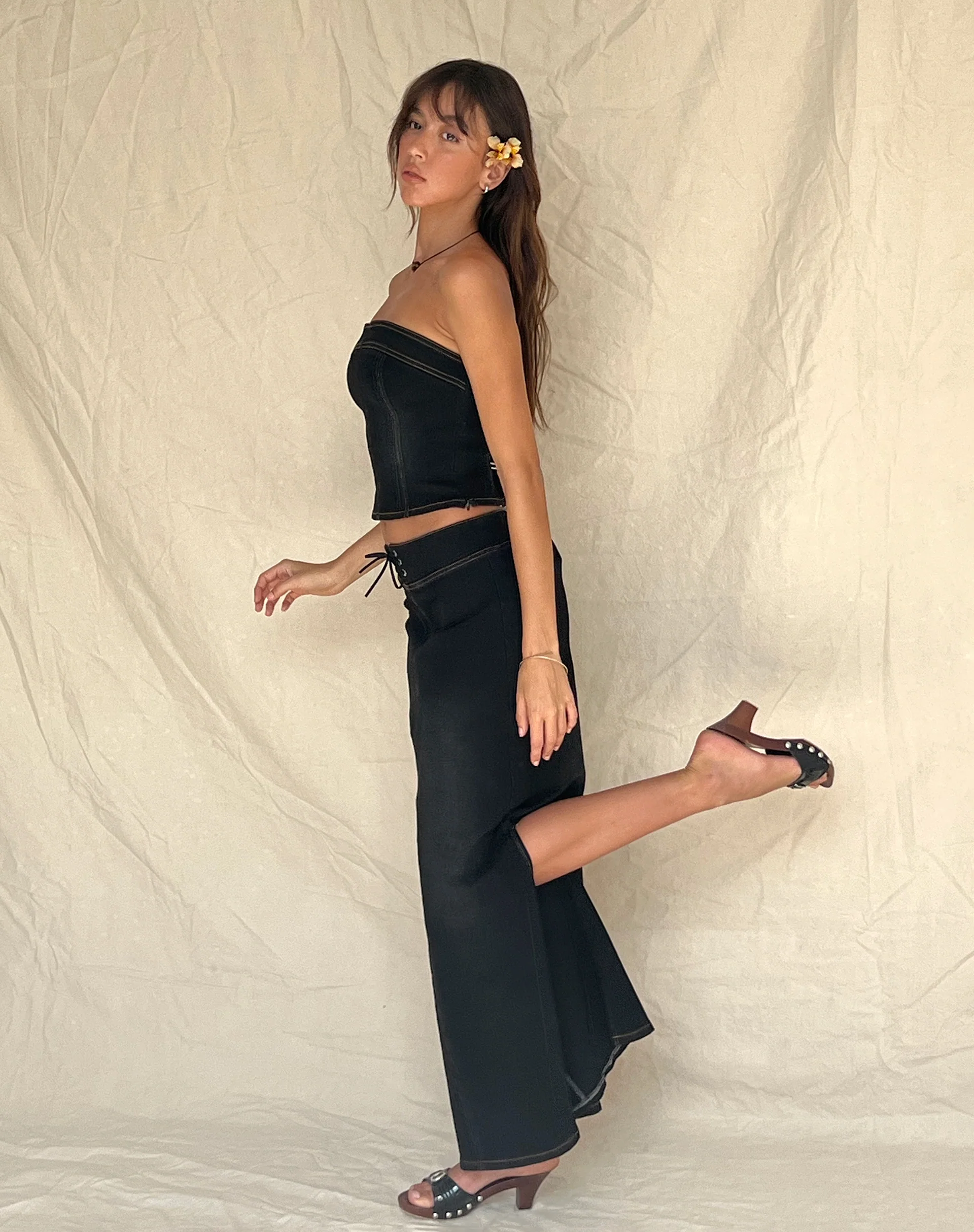 Lafille Denim Maxi Skirt in Black Wash - Image 4