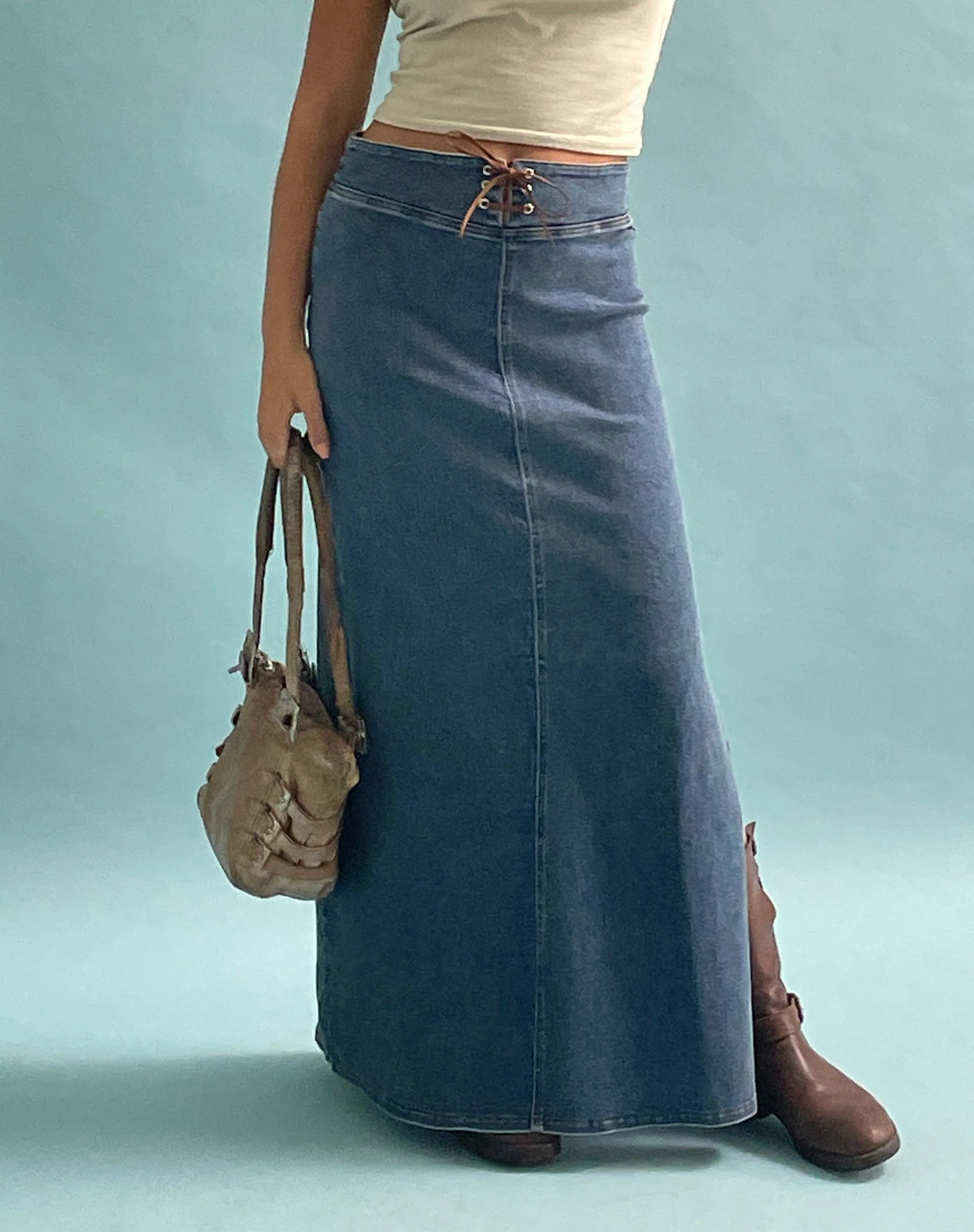 Lafille Denim Maxi Skirt in Blue Wash - Image 2