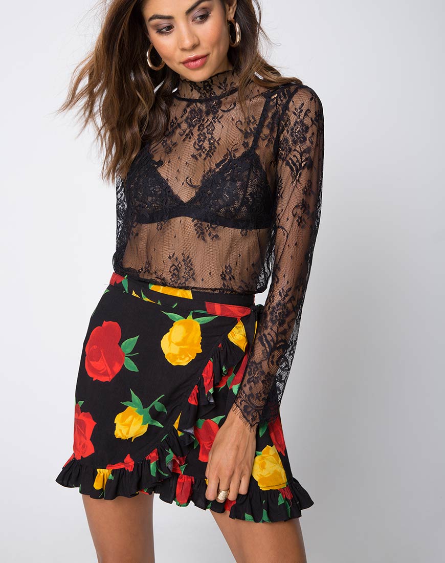 Lahela High Neck Top in Floral Eyelash Lace Black - Image 3