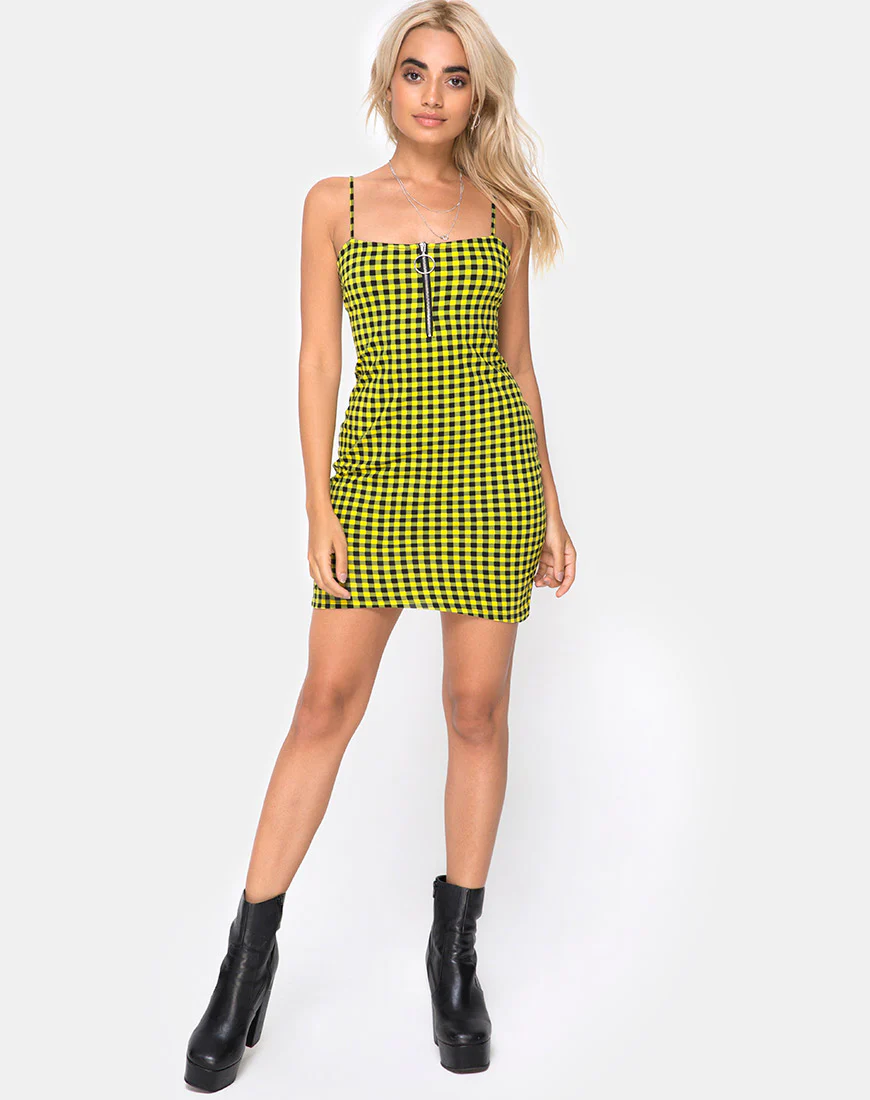 Lahzie Bodycon Dress in Medium Gingham Yellow - Image 3