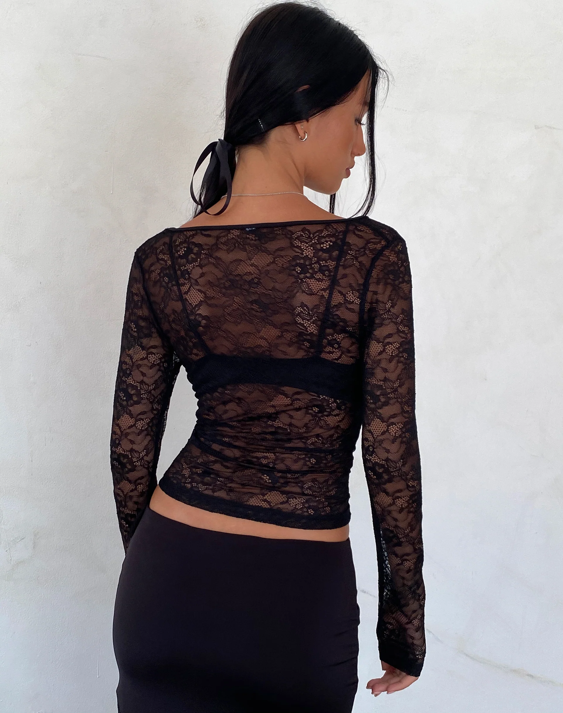 Lainey Unlined Long Sleeve Top in Black Lace - Image 4