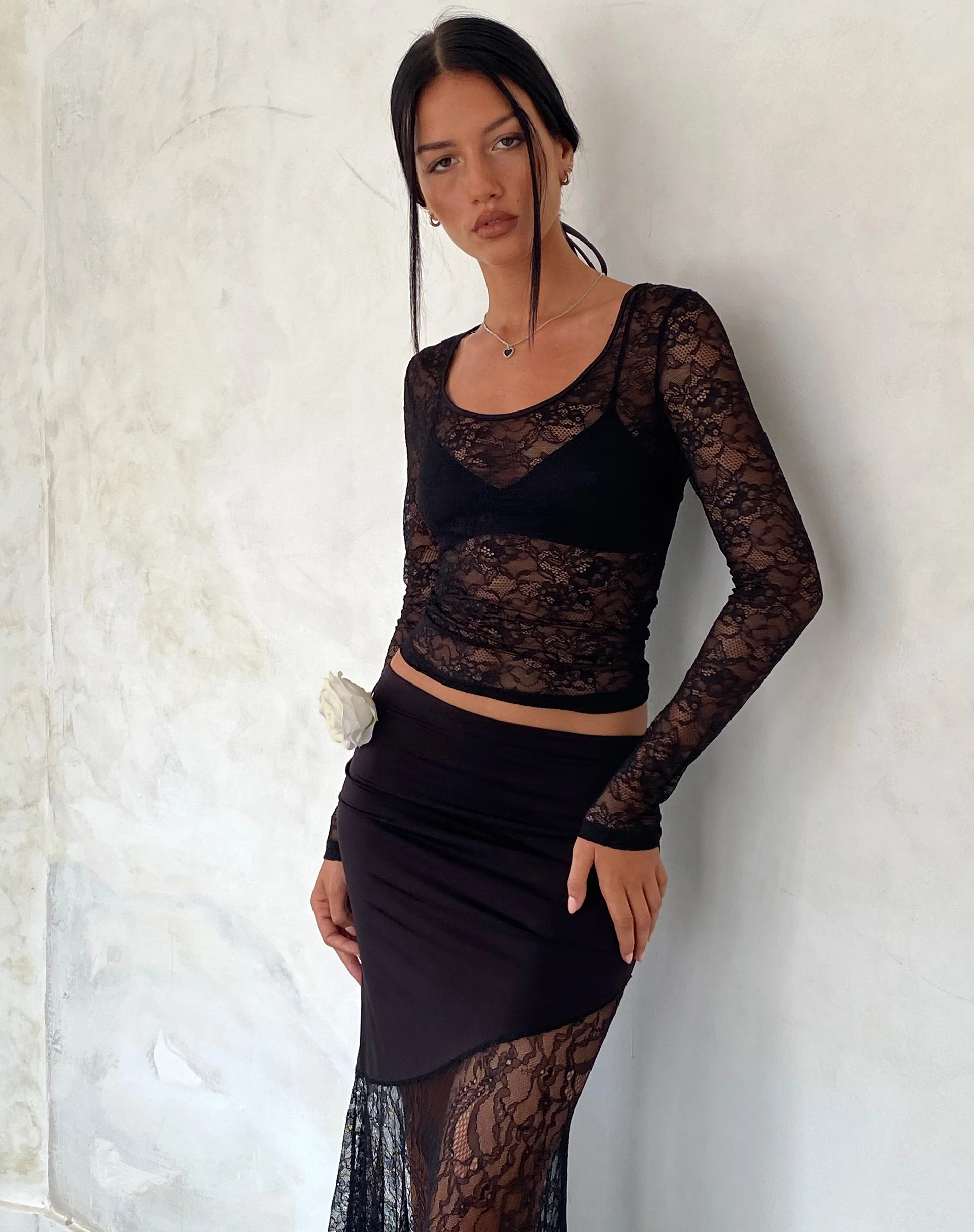 Lainey Unlined Long Sleeve Top in Black Lace - Image 5