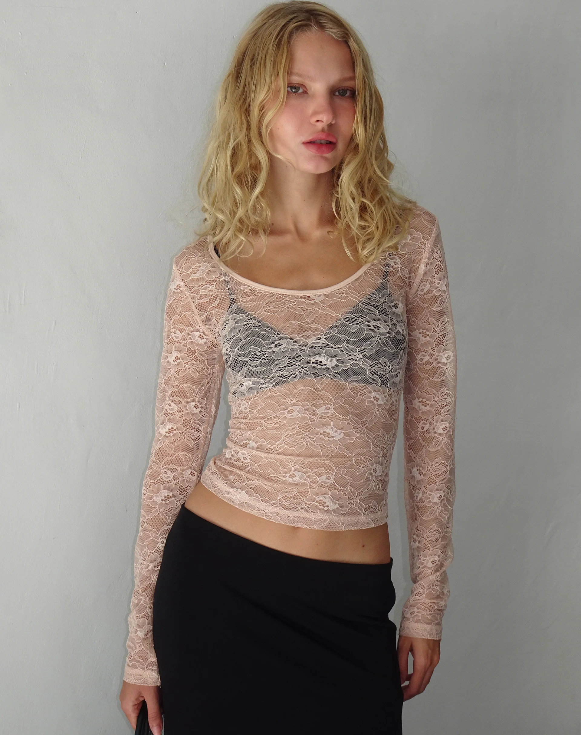 Lainey Long Sleeve Lace Top in Blush - Image 2