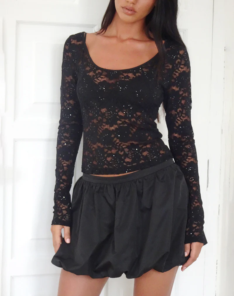 Lainey Unlined Long Sleeve Top in Black Sequin Lace - Image 2