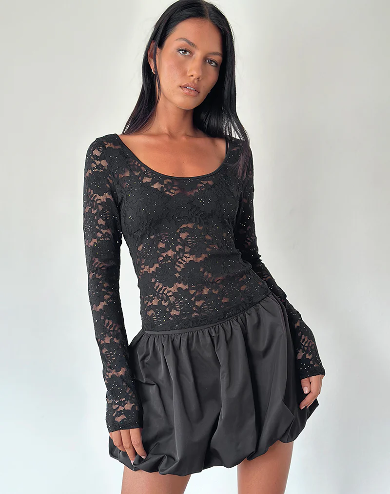 Lainey Unlined Long Sleeve Top in Black Sequin Lace - Image 4