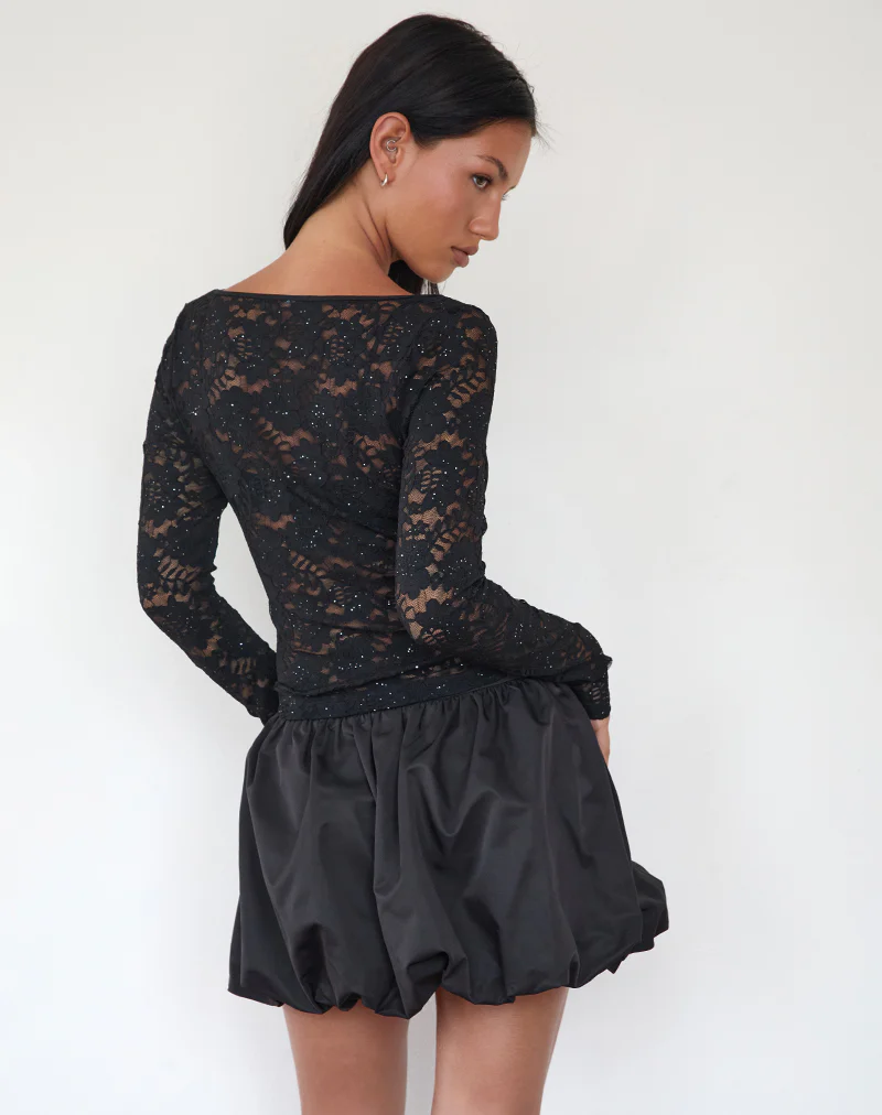 Lainey Unlined Long Sleeve Top in Black Sequin Lace - Image 5