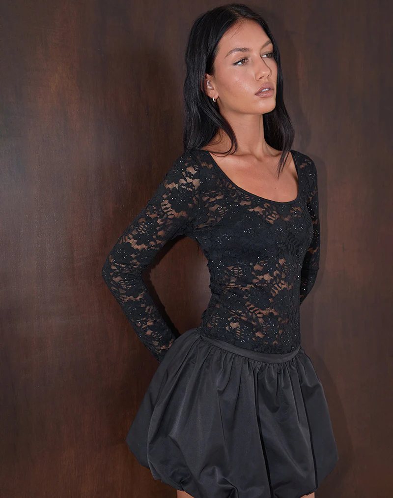 Lainey Unlined Long Sleeve Top in Black Sequin Lace - Image 6