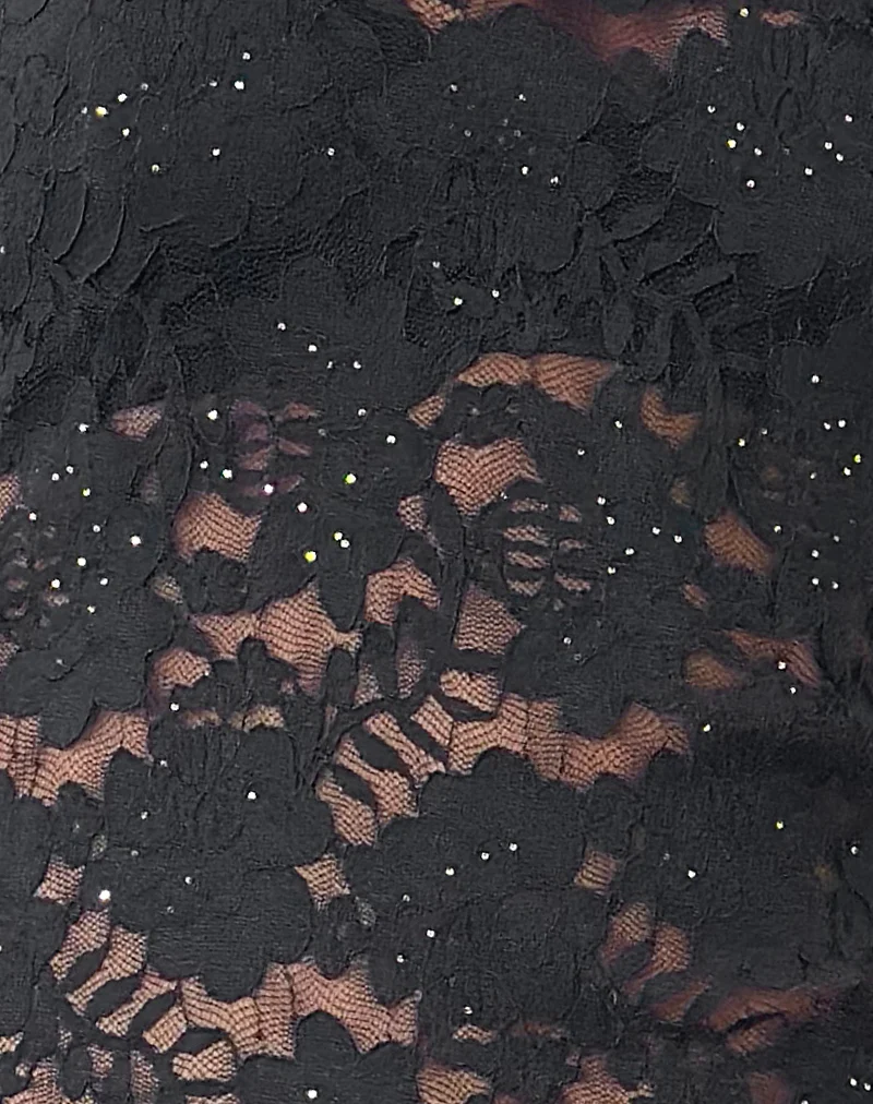 Lainey Unlined Long Sleeve Top in Black Sequin Lace - Image 7