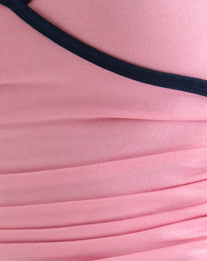Laird Wrap Top in Ballet Pink with Navy Binding - Image 6