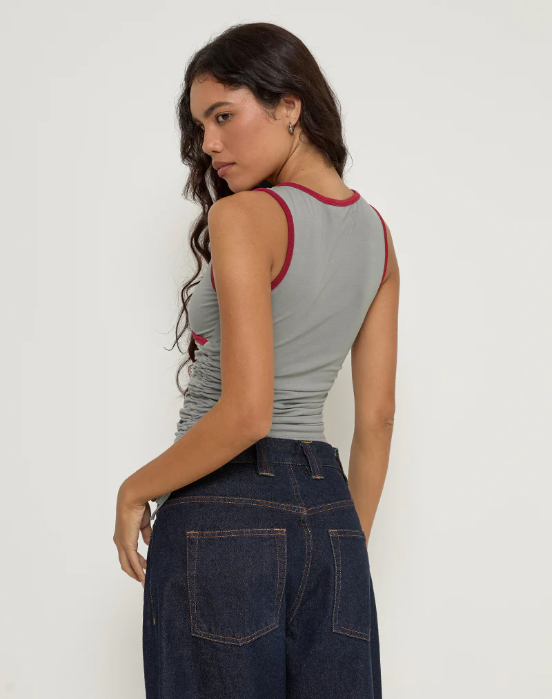 Laird Wrap Top in Grey with Adrenaline Red Binding - Image 5