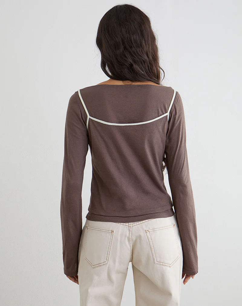 Laken Long Sleeve Top in Walnut with Vanilla Ice Binding - Image 4