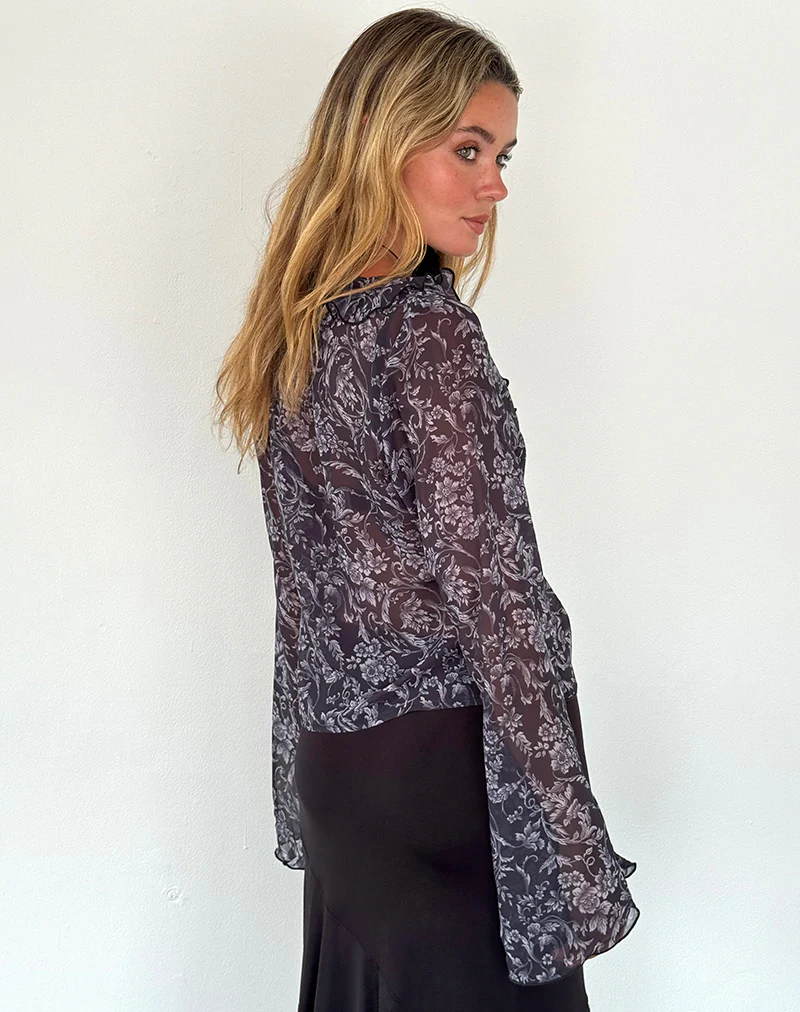 Lakota Cardigan in Black Baroque Print - Image 4