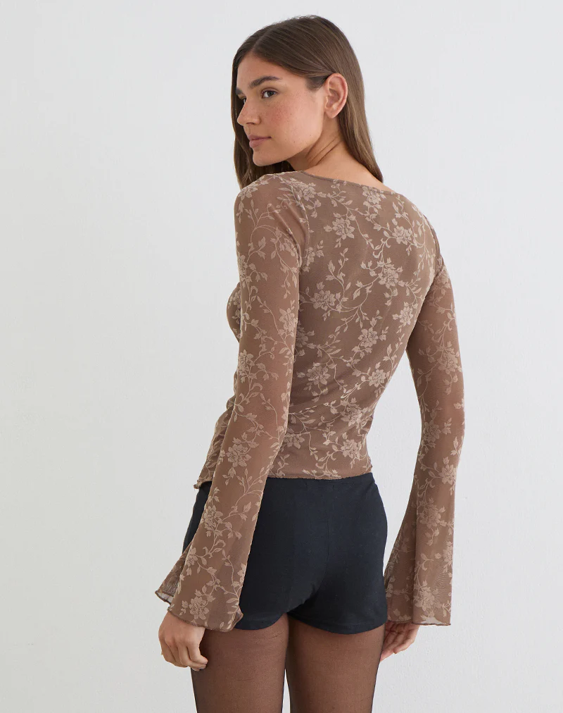 Lakya Top in Leafy Flock Dark Taupe - Image 4