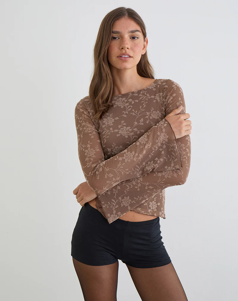Lakya Top in Leafy Flock Dark Taupe - Image 5