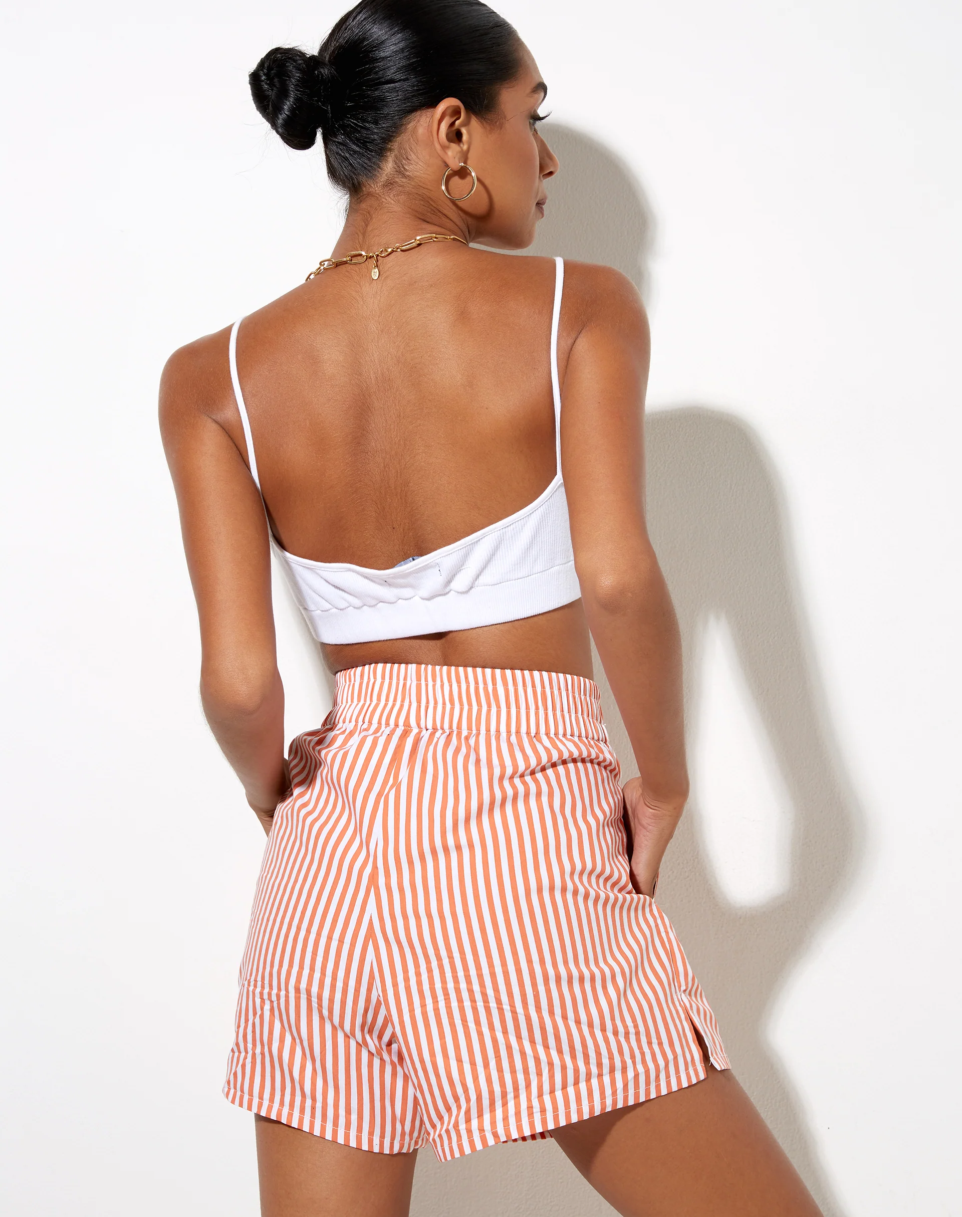Lala Shorts in Vertical Stripe Orange - Image 3