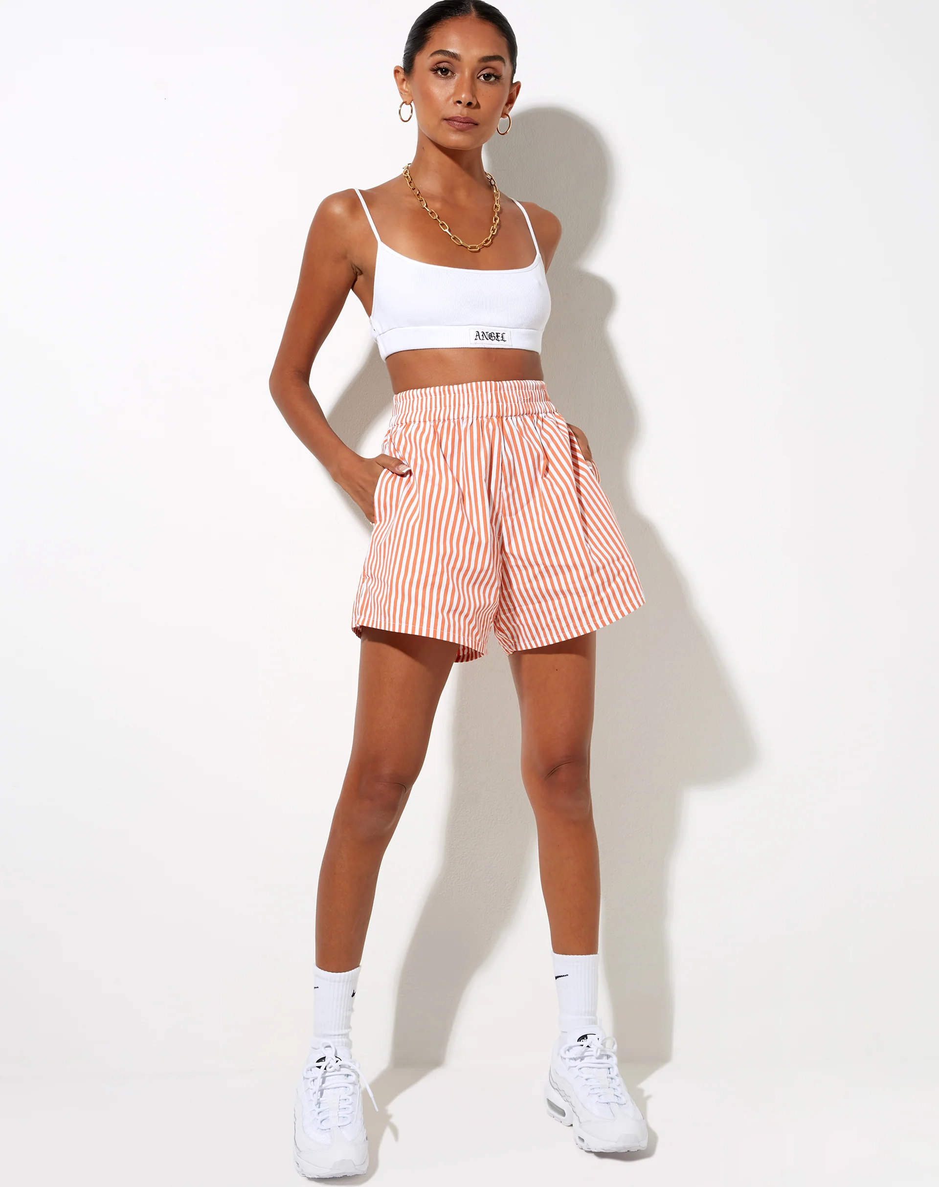 Lala Shorts in Vertical Stripe Orange - Image 4
