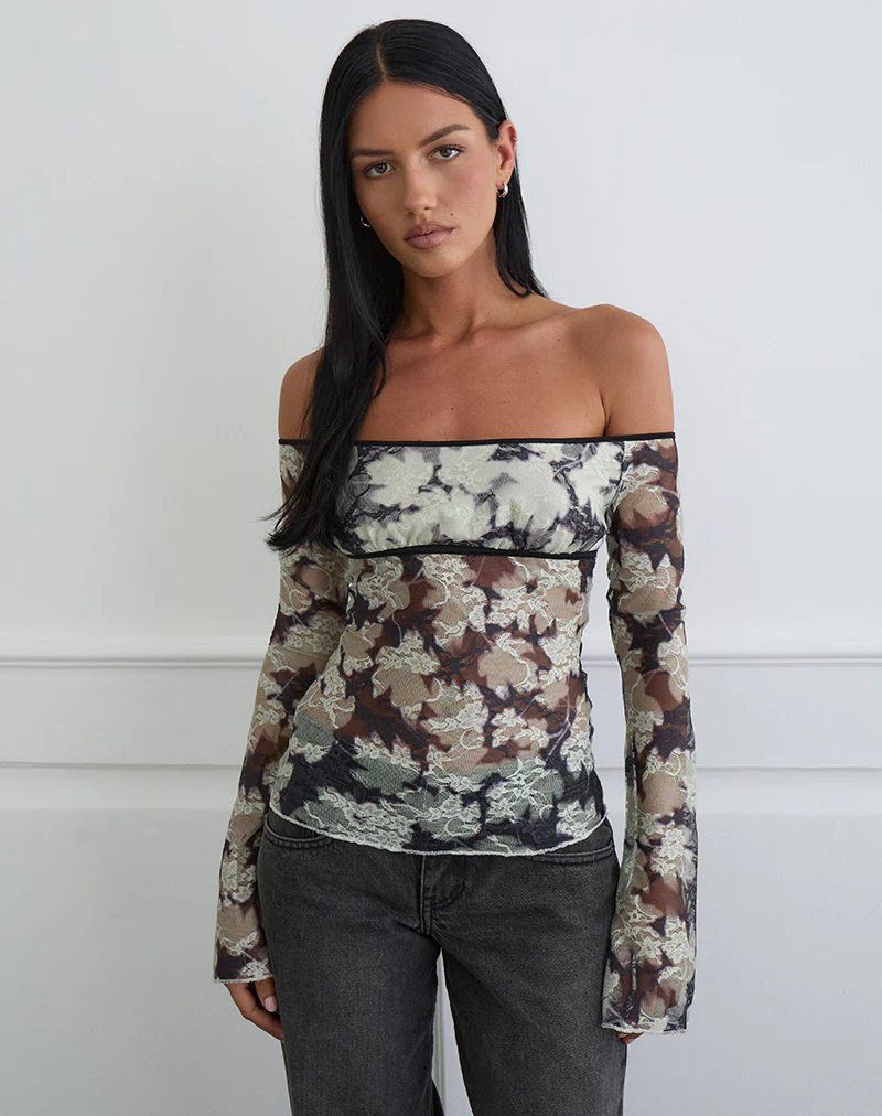 Laluna Top in Silhouette Leaf Ivory Black - Image 5