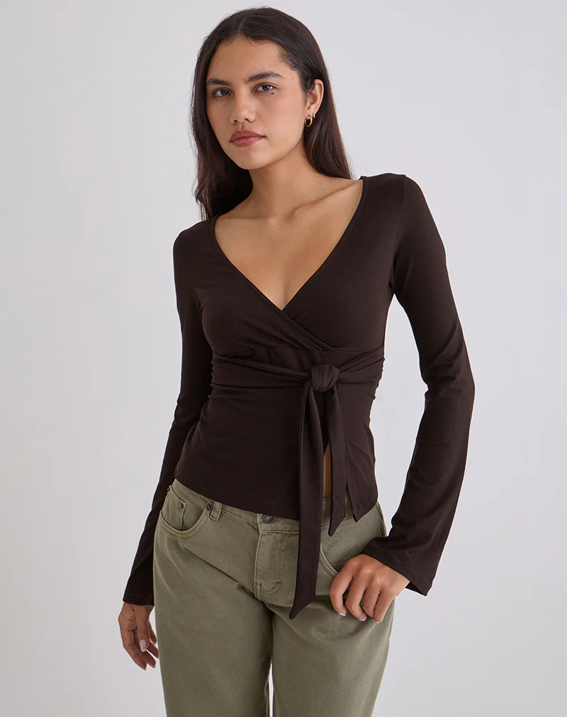 Lamae Wrap Top in Bitter Chocolate - Image 4