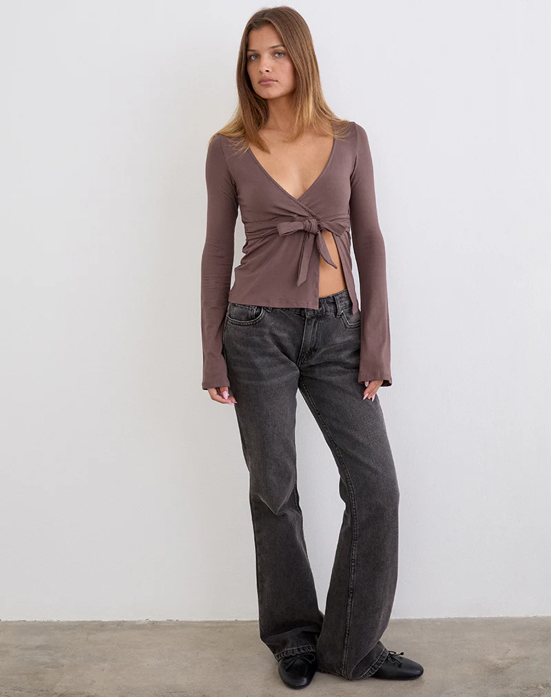 Lamae Wrap Top in Deep Taupe - Image 2