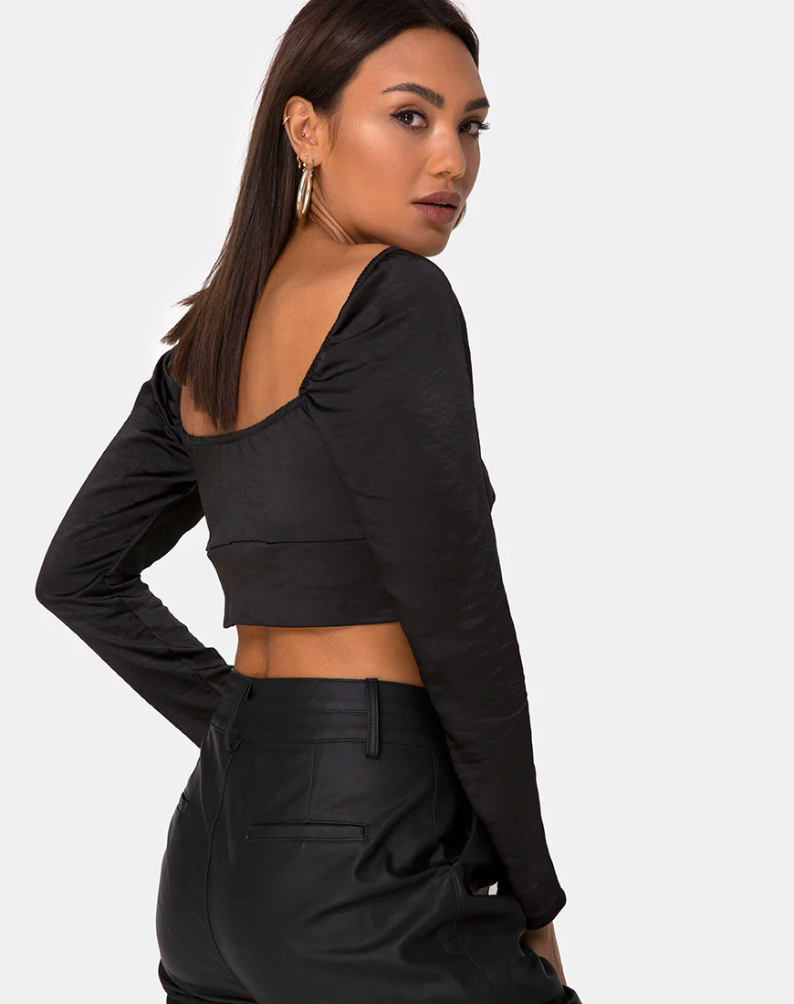Laman Crop Top in Satin Black - Image 2