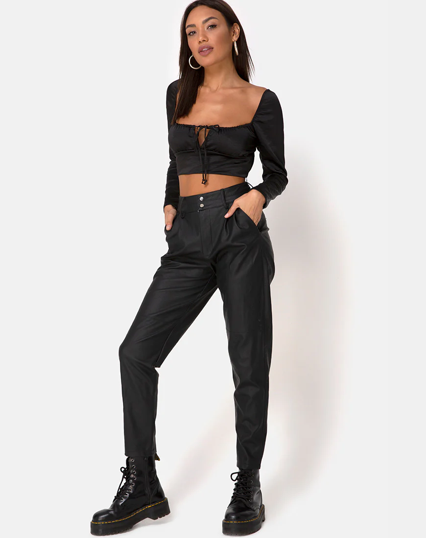 Laman Crop Top in Satin Black - Image 3