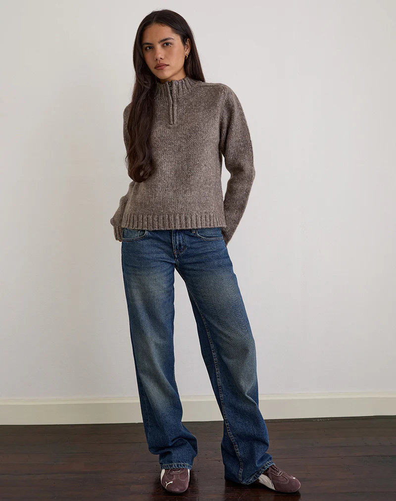 Lamara Quater Zip Jumper in Dark Brown Marl - Image 4